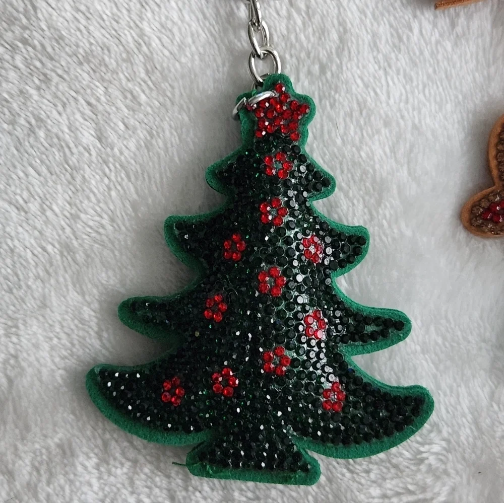 Christmas Tree, Reindeer, and Candy Cane Festive Keychain Set Bag Charm